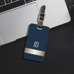 Cool Blue Faux Metal Stripe Monogram Luggage Tag<br><div class="desc">Elegant customizable blue luggage tag with FAUX metal stripe and your bold monogram.</div>