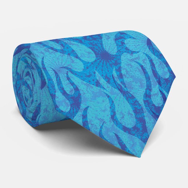 Cool Blue Flames Novelty Pattern Neck Tie (Rolled)