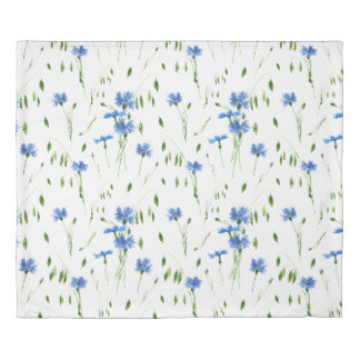 Cool blue flower and green leaves garden design duvet cover