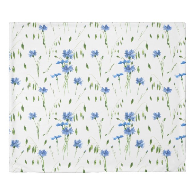 Cool blue flower and green leaves garden design duvet cover (Front)