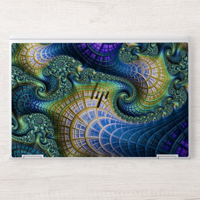 Cool Blue Fractal Abstract Geometric Pattern  HP Laptop Skin (Front)