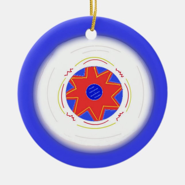 Cool Blue Frisbee Ceramic Ornament (Front)