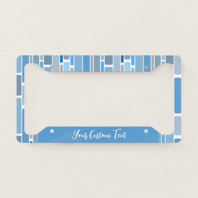 Cool Blue Geometric Pattern Design Custom License Plate Frame (Front)