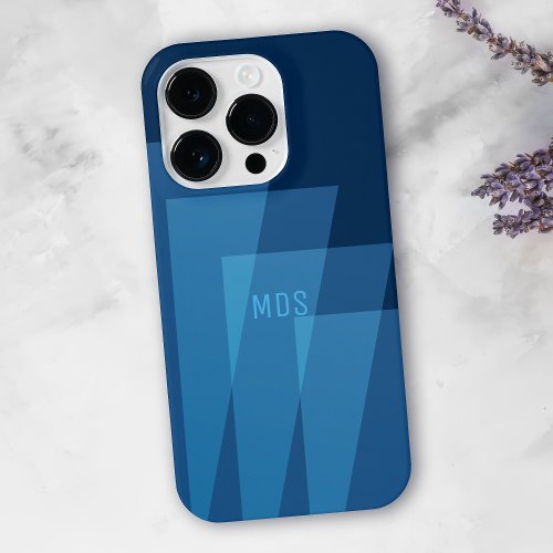 Cool Blue Geometric Pattern Monogram iPhone Case