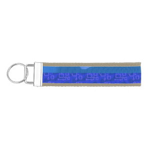 Cool Blue Geometric Stripes Wrist Keychain