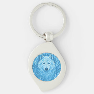 Cool Blue Geometric Wolf Low Poly Abstract Premium Keychain