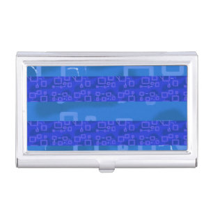 Cool Blue Gold Geometric Stripes Business Card Case