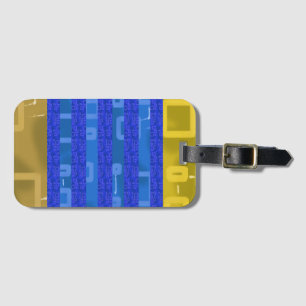 Cool Blue Gold Geometric Stripes Luggage Tag