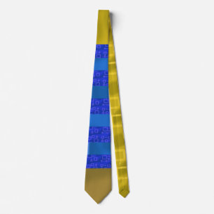 Cool Blue Gold Geometric Stripes Neck Tie