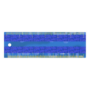 Cool Blue Gold Geometric Stripes Ruler