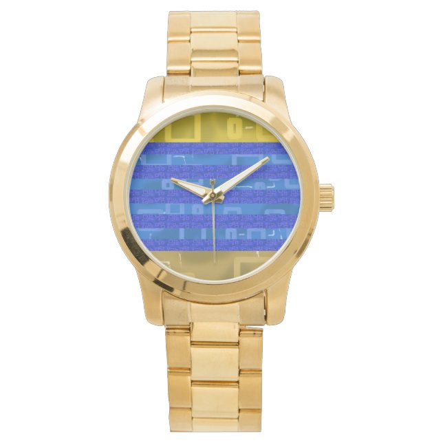 Cool Blue Gold Geometric Stripes Watch (Front)