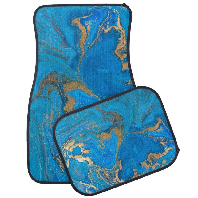 Cool Blue Gold Marble Stone Car Floor Mat (Set)