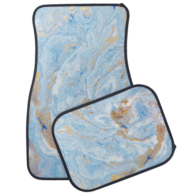 Cool Blue Gold Marble Stone Car Floor Mat (Set)