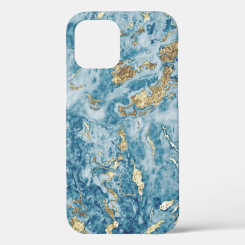 Cool Blue Gold Stone Unique iPhone 12 Case