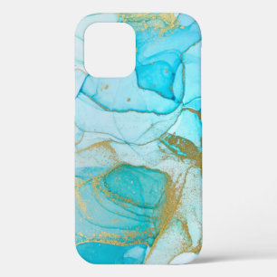 Cool Blue Gold Unique Watercolor Swirl Pattern iPhone 12 Case