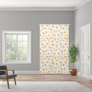 Cool Blue & Golden Yellow Leaves On Cream Blackout Curtains