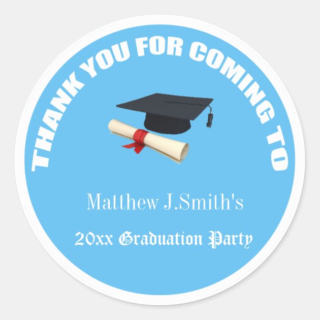 Cool Blue Graduates Thank You Stickers. Classic Round Sticker