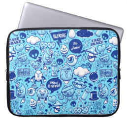 Cool Blue graffiti art cartoon characters pattern Laptop Sleeve