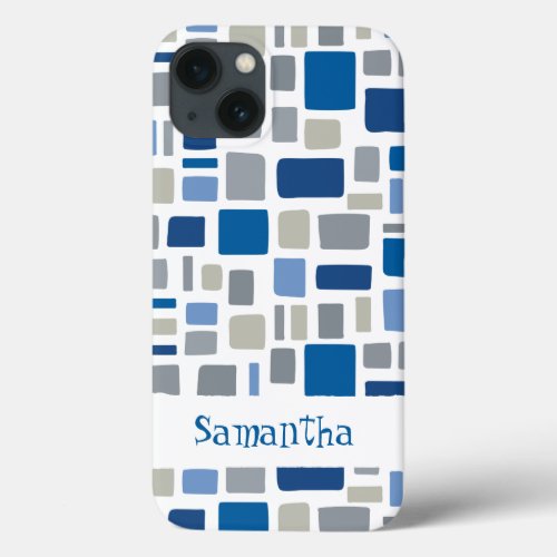 Cool Blue  Gray Colors Wonky Squares  Rectangles iPhone 13 Case
