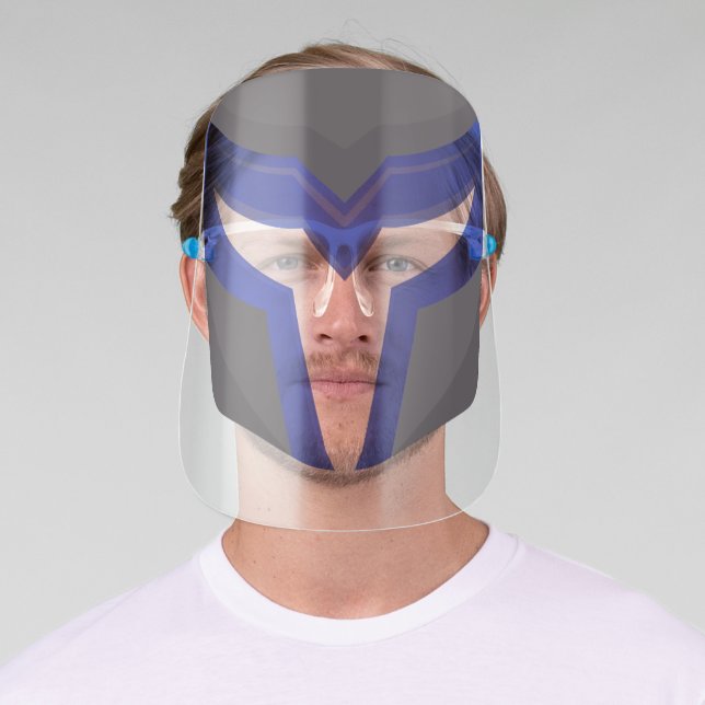 Cool Blue & Gray Superhero Helmet Face Shield (Insitu)