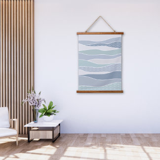 Cool Blue Green Curved Stripes Abstract Waves Hanging Tapestry