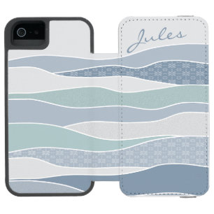 Cool Blue Green Curved Stripes Abstract Waves Name iPhone SE/5/5s Wallet Case