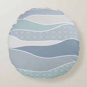 Cool Blue Green Curved Stripes Abstract Waves Round Pillow