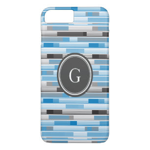 Cool blue grey black stripes Custom Monogram iPhone 8 Plus/7 Plus Case