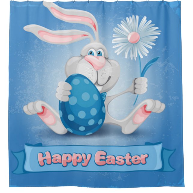 Cool Blue Happy Easter Shower Curtain (Front)