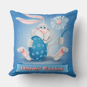 Cool Blue Happy Easter Throw Pillow