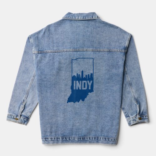 Cool Blue Indiana State Outline Indianapolis City  Denim Jacket