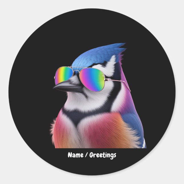 Cool Blue Jay Bird Wearing Sunglasses Retro Classic Round Sticker (Front)