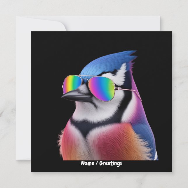 Cool Blue Jay Bird Wearing Sunglasses Retro Invitation (Front)