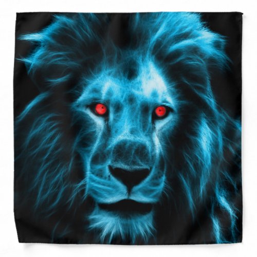 Cool Blue Lion With Blue Eyes Portrait Bandana