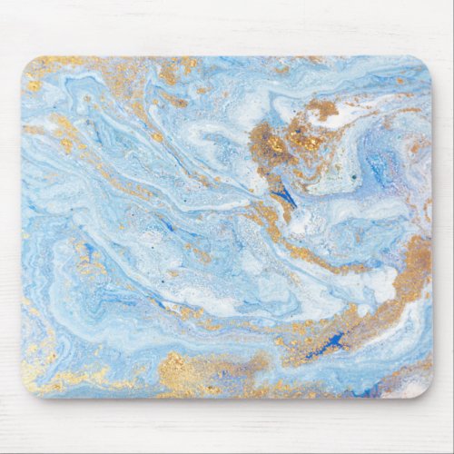 Cool Blue Marble Gold Glitter Mouse Pad