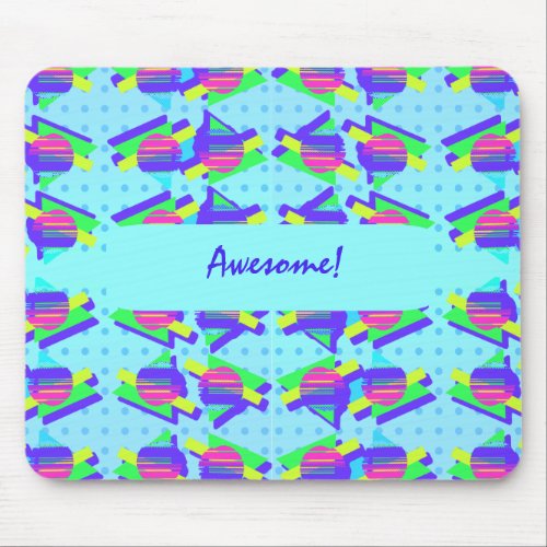 Cool Blue Memphis Customizable Triangle Pattern Mouse Pad