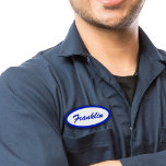 Cool Blue Monogram Name Tag Patch<br><div class="desc">This cool and fun name tag patch is perfect for any work uniform, bag, or other related work materials. It features a bright blue scripted name on a white background and a blue stitched border. It's modern, simple, and minimalist. ***IMPORTANT DESIGN NOTE: For any custom design request such as matching...</div>