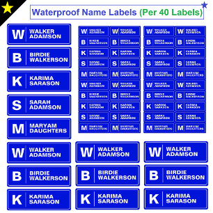 Cool Blue Monogrammed Tags, Waterproof Name Labels