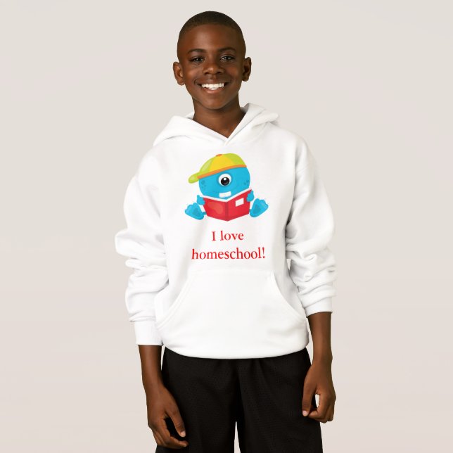 Cool Blue Monster I love Homeschool Hoodie (Front Full)