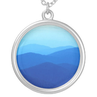 cool blue mountain ridges silver plated necklace