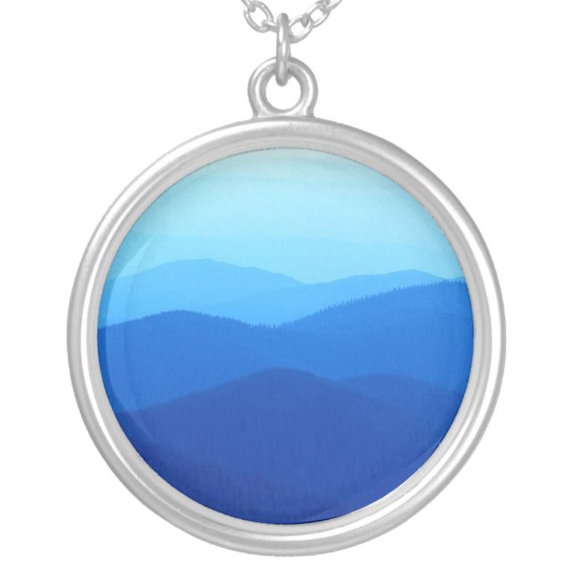 cool blue mountain ridges silver plated necklace (Front)