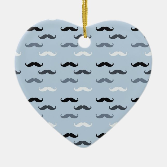 Cool Blue Mustaches Ceramic Ornament (Front)