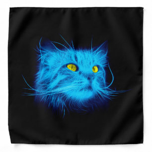 Cool Blue Neon Cat Art - Glowing Animal Design Bandana