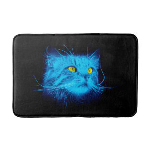 Cool Blue Neon Cat Art - Glowing Animal Design Bath Mat