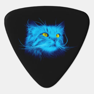 Cool Blue Neon Cat Art - Glowing Animal Design Guitar Pick