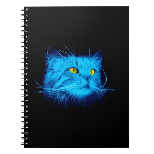 Cool Blue Neon Cat Art - Glowing Animal Design Notebook (Front)