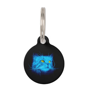 Cool Blue Neon Cat Art - Glowing Animal Design Pet Tag