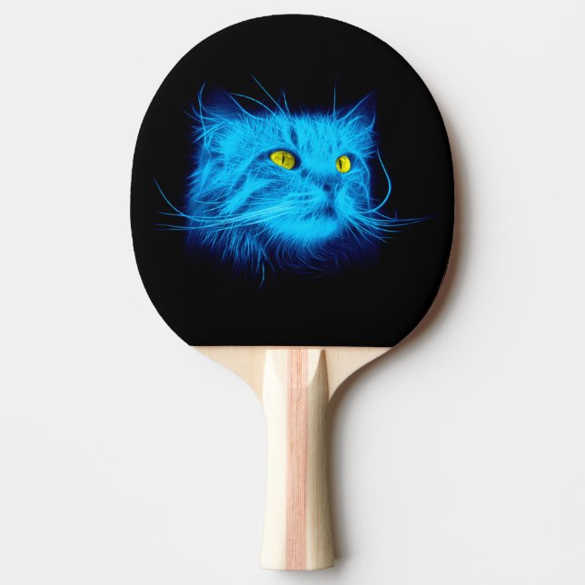 Cool Blue Neon Cat Art - Glowing Animal Design Ping-Pong Paddle (Front)