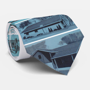 Cool Blue Novelty Retro Modern Houses Neck Tie