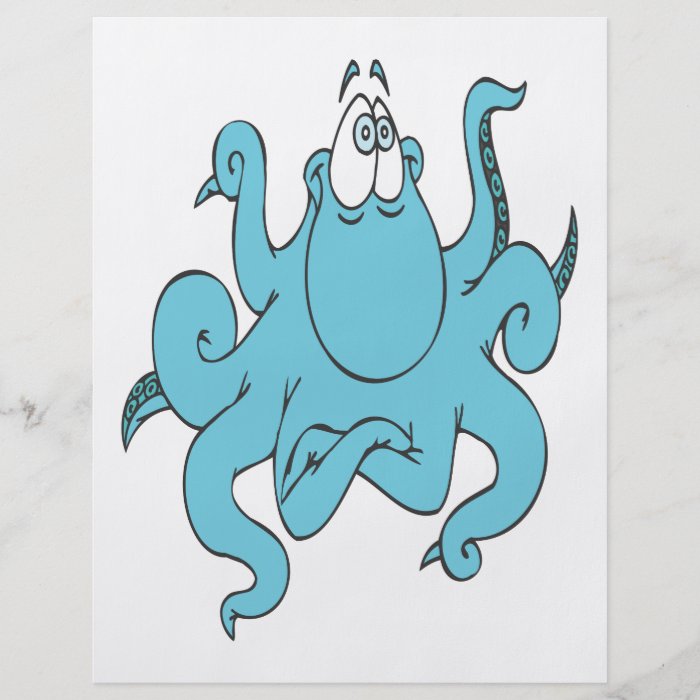 cool blue octopus cartoon character flyer design